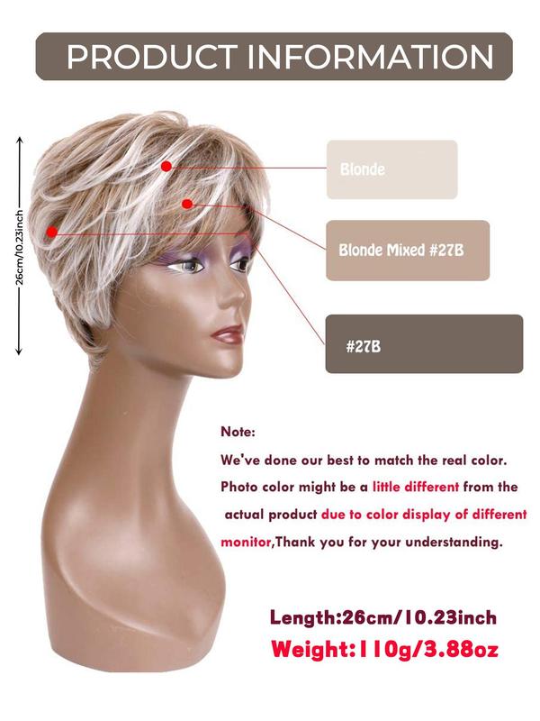 10 Inch Ombre Blonde & Brown Short Straight Bob Wigs for Women, Natural Straight Wig Gorgeous Fluffy Pixie Cut Hair Wigs with Bangs, Synthetic Wigs for Party, Daily Use