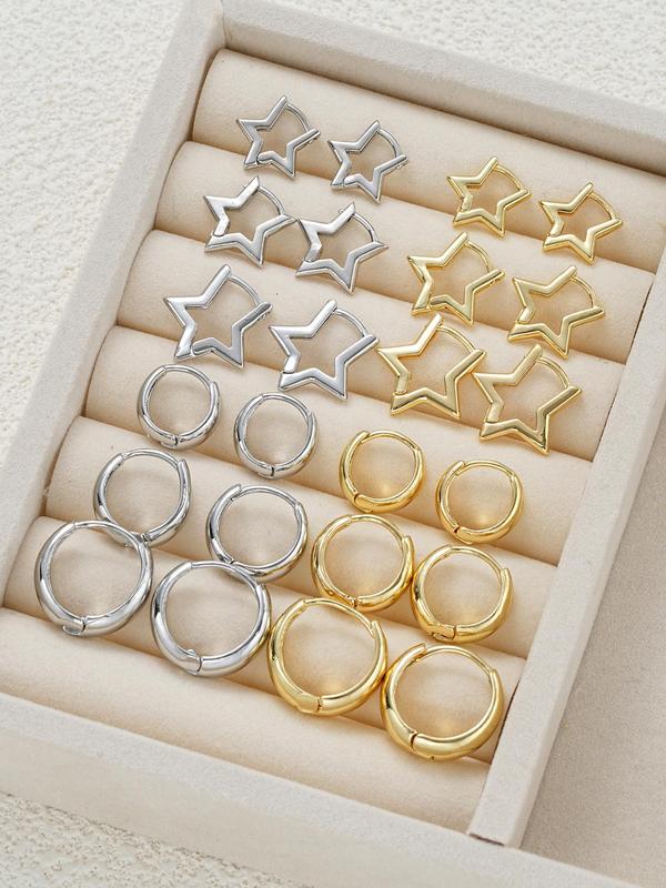 Elegant Geometric Star Design Hoop Earrings, Fashion Jewelry for Party, Daily Clothing Decor, Trendy All-match & Exquisite Jewelry for Birthday Gift