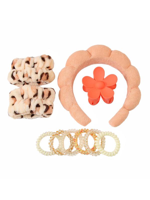 Women's Cute Hair Accessories, Including Face Washing Hair Hoop & Wristband & Coil Wire Design Hair Ties & Flower Hair Claw Clip, for Daily