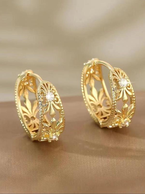 Vintage Flower Design Hoop Earrings, Fashion Jewelry for Party, Daily Clothing Decor, Trendy All-match & Exquisite Jewelry for Birthday Gift