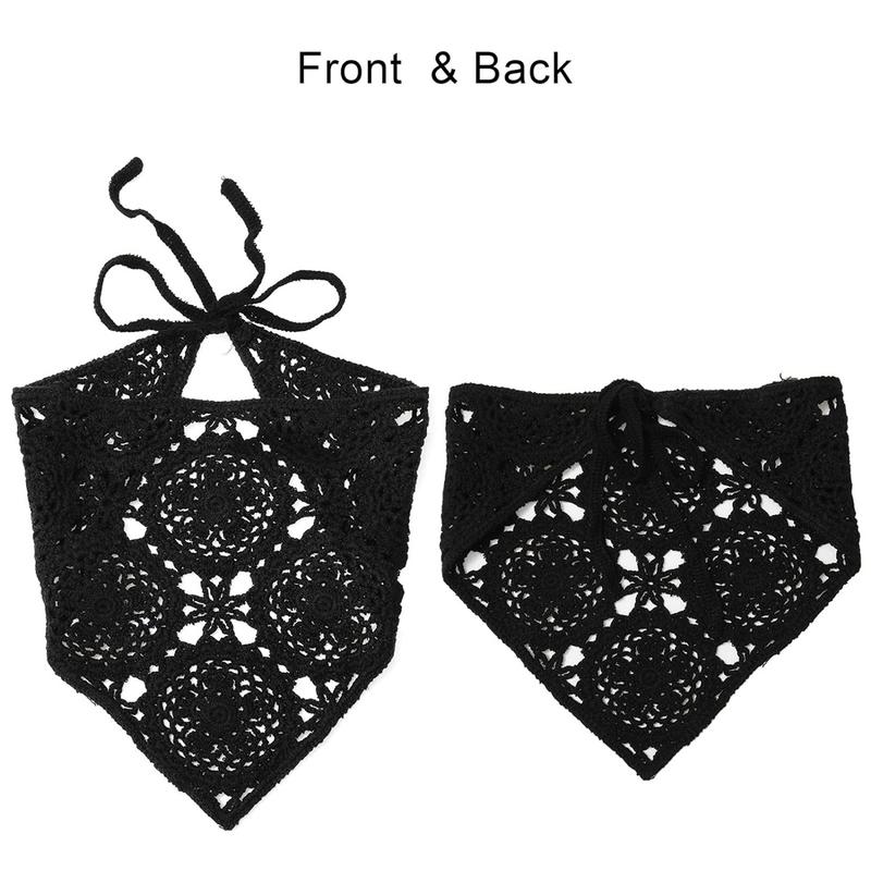 2-piece set Floral Crochet Bandana Head Kerchief Hair Scarf Knitted Hair Scarves Headscarf Tie Vintage Bandanas Headwrap Headband for Women And Girl