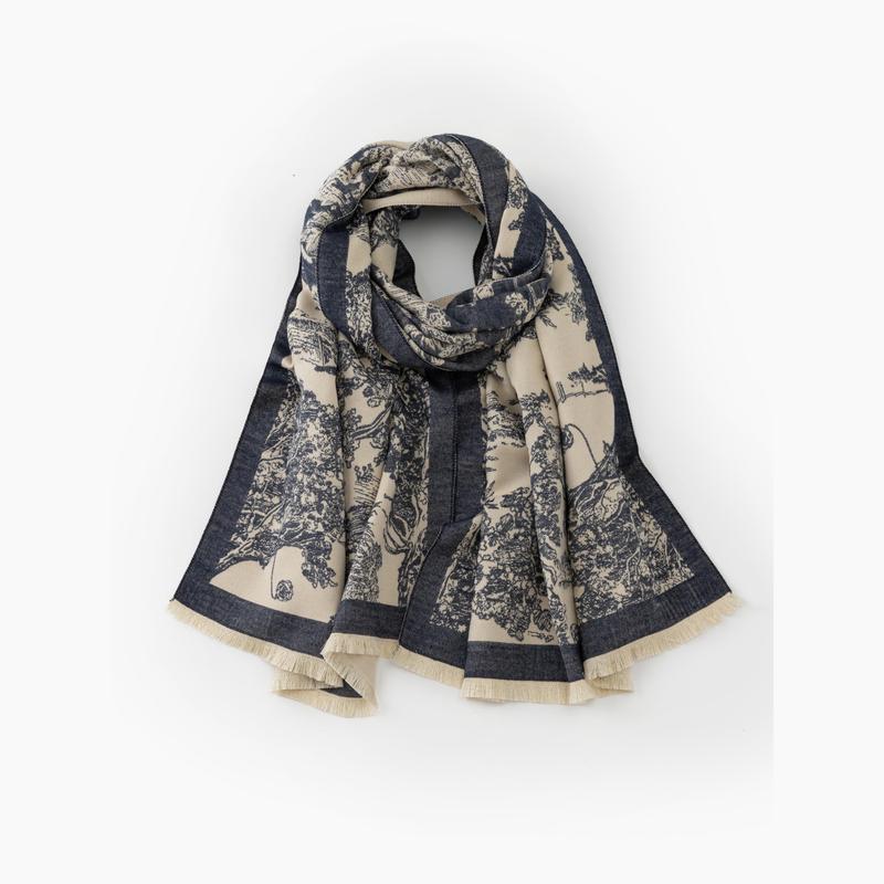 Cider [5 colors, One Size] TOILE DE JOUY LANDSCAPE PRINT SCARF