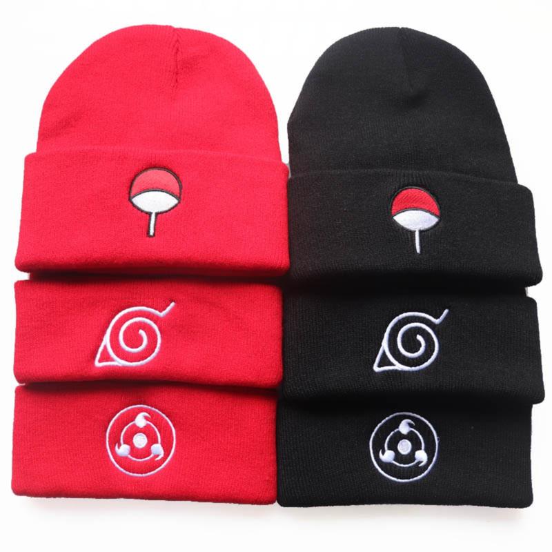 Unisex Anime Embroidery Knit Cap Naruto Beanies Casual Winter Warm Hats Hip-Hop Soft Stretch Warm Knitted Slouchy Cap