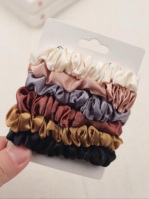 Solid Color Satin Ruched Hair Tie (6pcs), Casual Simple Hair Accessories for Women & Girls, Minimalist Headwear Suitable for Thick Hair, Fashion Hair Accessories for Party