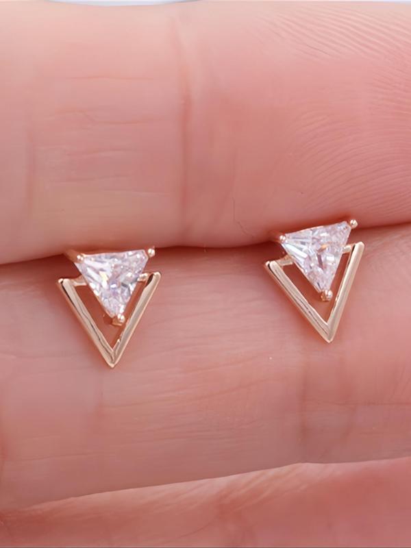 Women's Elegant Triangular Rhinestone Decor Stud Earrings, Trendy Exquisite Hollow Out Triangular Design Earrings for Party, Daily Clothing Decor