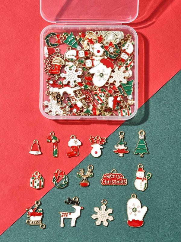 Cute Cartoon Christmas Themed Alloy Enamel Pendants, Christmas Tree & Santa & Reindeer & Wreath Design Charms, Fashion Accessories for DIY Bracelet & Necklace