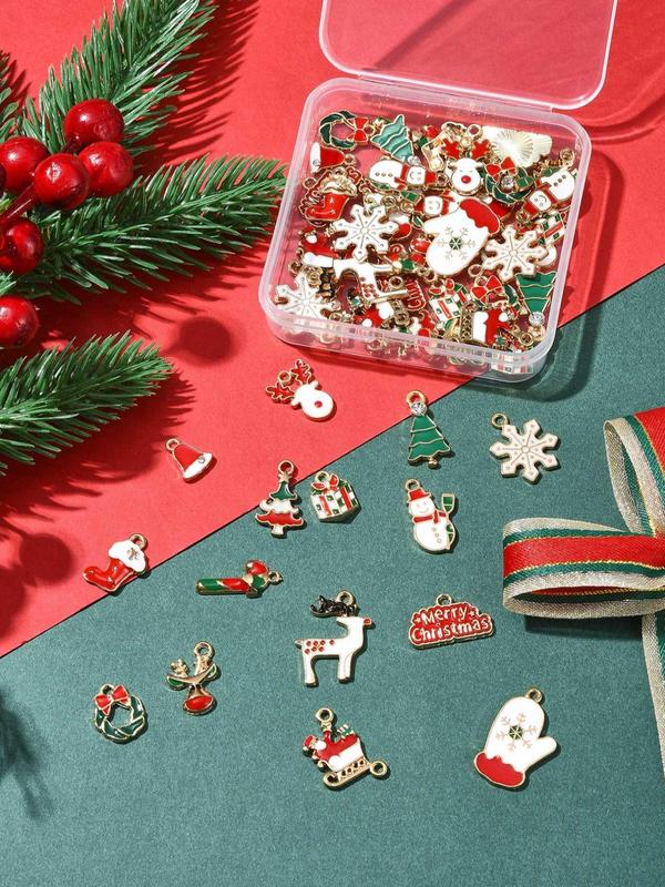 Cute Cartoon Christmas Themed Alloy Enamel Pendants, Christmas Tree & Santa & Reindeer & Wreath Design Charms, Fashion Accessories for DIY Bracelet & Necklace