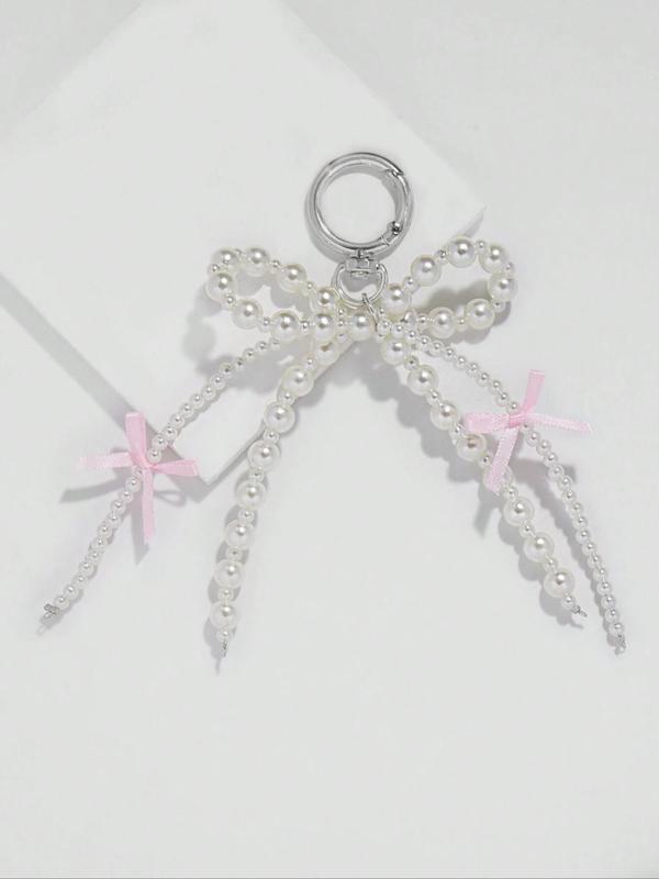 Cute Faux Pearl Decorated Bowknot Design Keychain, Fashionable Keychain for Women & Girls, Trendy All-match & Exquisite Keychain for Birthday Gift