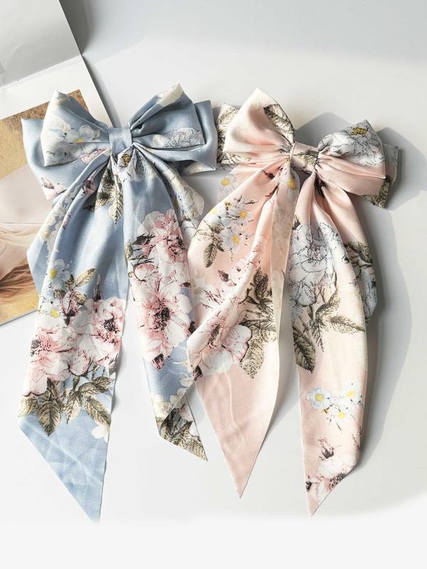 Floral Print Bow Decor Hair Clip (2pcs), Cute Hair Accessories for Women & Girls, Casual Versatile Hair Accessories for Daily Wear