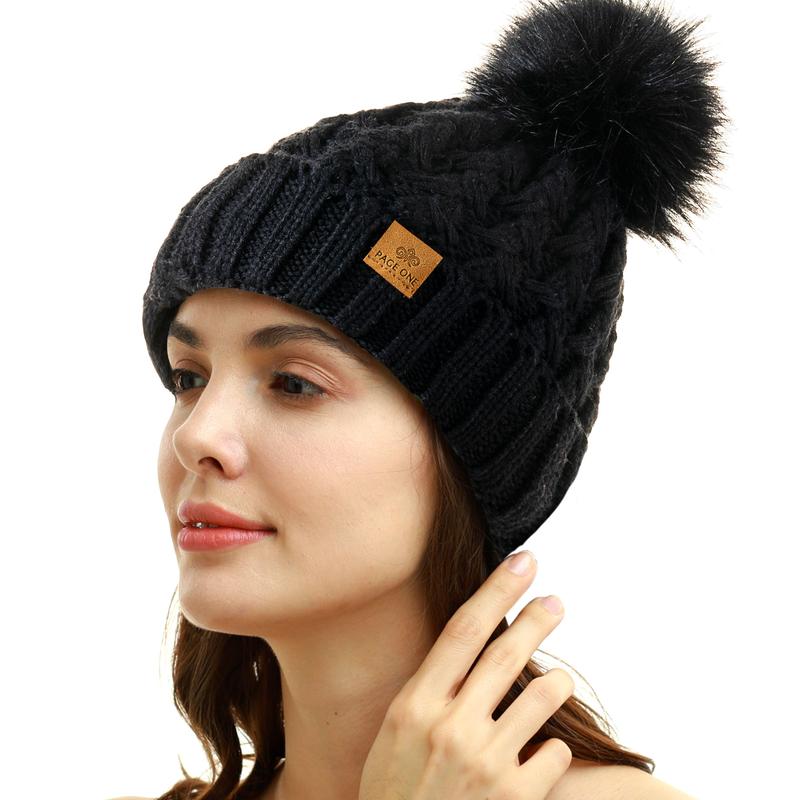 Women Winter Pom Pom Beanie Hats Warm Fleece Lined,Chunky Trendy Cute Chenille Knit Twist Cap