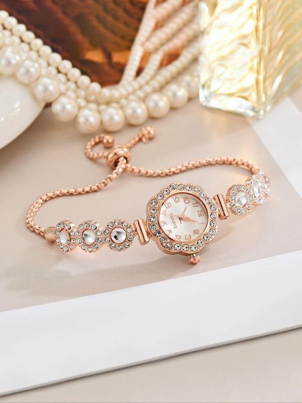 Women's Elegant Rhinestone Decorated Quartz Slider Watch, Exquisite Trendy Wristwatch, Fashionable Watch for Women As Gift with Box