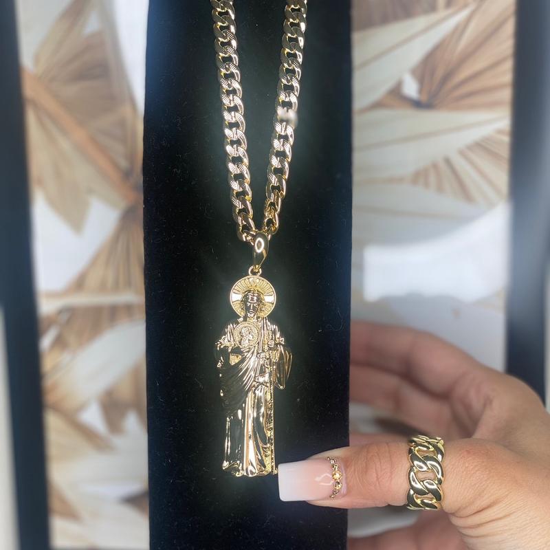 San Judas All Gold Chain Set