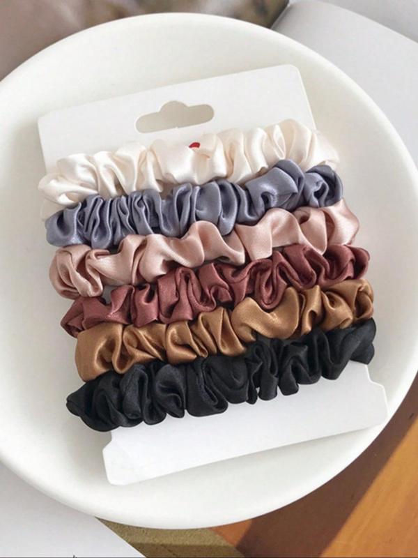 Solid Color Satin Ruched Hair Tie (6pcs), Casual Simple Hair Accessories for Women & Girls, Minimalist Headwear Suitable for Thick Hair, Fashion Hair Accessories for Party