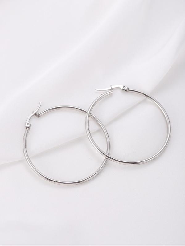  1 Pair Round Hoop Earrings, Fashion Titanium Steel Circle Earrings Accessories for Both Men & Women, Daily Clothing Decor Gift for Girl