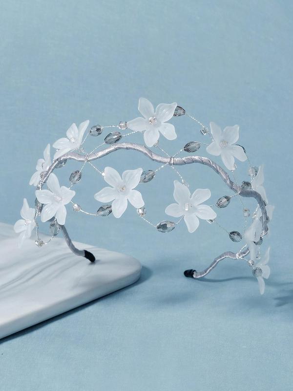 Flowers & Rhinestones Decor Headband, Minimalist Elegant Flowers Decor Headband, Simple Design Hair Accessories