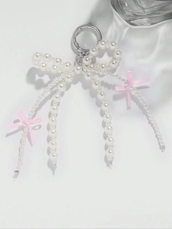 Cute Faux Pearl Decorated Bowknot Design Keychain, Fashionable Keychain for Women & Girls, Trendy All-match & Exquisite Keychain for Birthday Gift