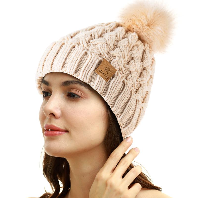 Women Winter Pom Pom Beanie Hats Warm Fleece Lined,Chunky Trendy Cute Chenille Knit Twist Cap