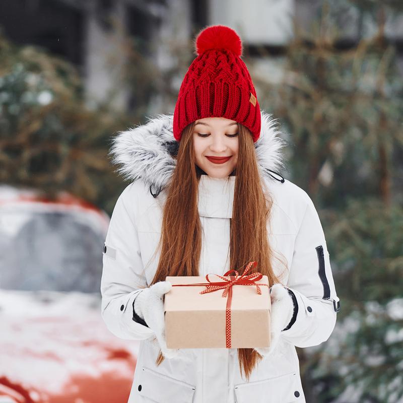 Women Winter Pom Pom Beanie Hats Warm Fleece Lined,Chunky Trendy Cute Chenille Knit Twist Cap