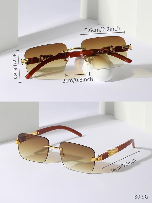 Simple Ombre Lens Designer Sunglasses for Men, 2024 Summer Trendy Square Shaped Fashion Rimless Sunglasses, Travel Accessories