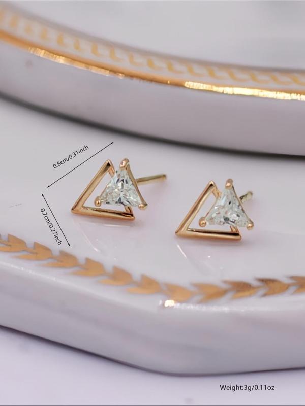 Women's Elegant Triangular Rhinestone Decor Stud Earrings, Trendy Exquisite Hollow Out Triangular Design Earrings for Party, Daily Clothing Decor