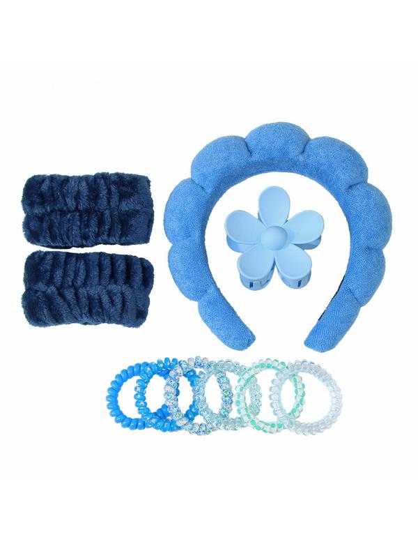 Women's Cute Hair Accessories, Including Face Washing Hair Hoop & Wristband & Coil Wire Design Hair Ties & Flower Hair Claw Clip, for Daily