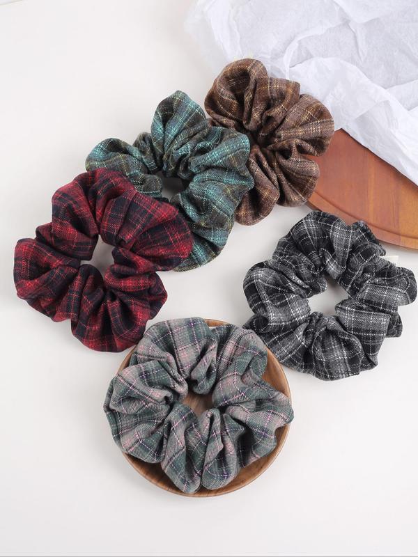 Vintage Tartan Pattern Scrunchies, Minimalist Headwear Suitable for Thick Hair, Scrunchie for Daily Commute