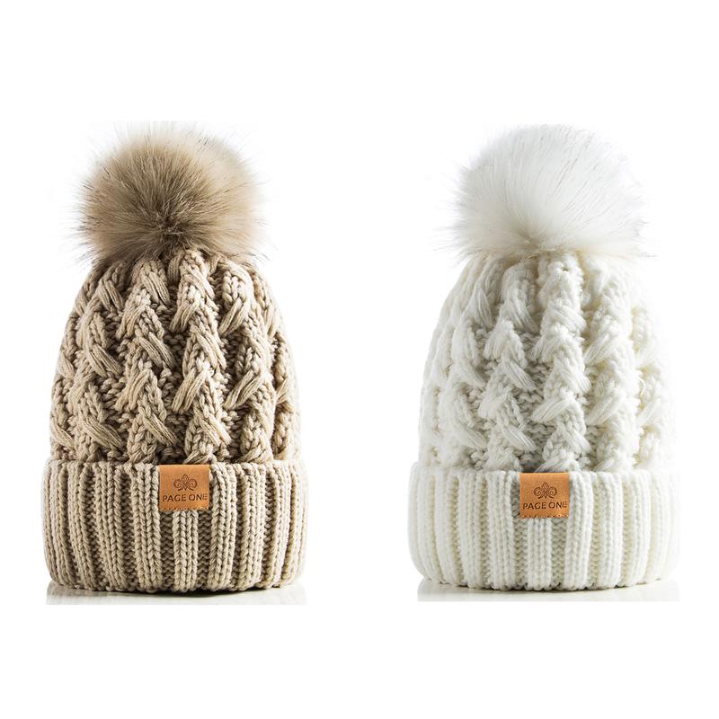 Women Winter Pom Pom Beanie Hats Warm Fleece Lined,Chunky Trendy Cute Chenille Knit Twist Cap