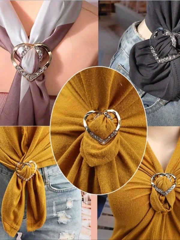 Fashion Heart Design Brooch, Rhinestone Decorated Clothes Silk Shawl Buckle, Clothes Accessories for Women & Men, Trendy All-match Brooch for Birthday Gift