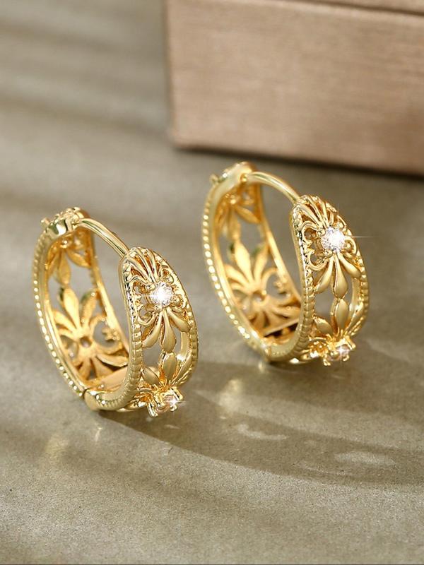 Vintage Flower Design Hoop Earrings, Fashion Jewelry for Party, Daily Clothing Decor, Trendy All-match & Exquisite Jewelry for Birthday Gift