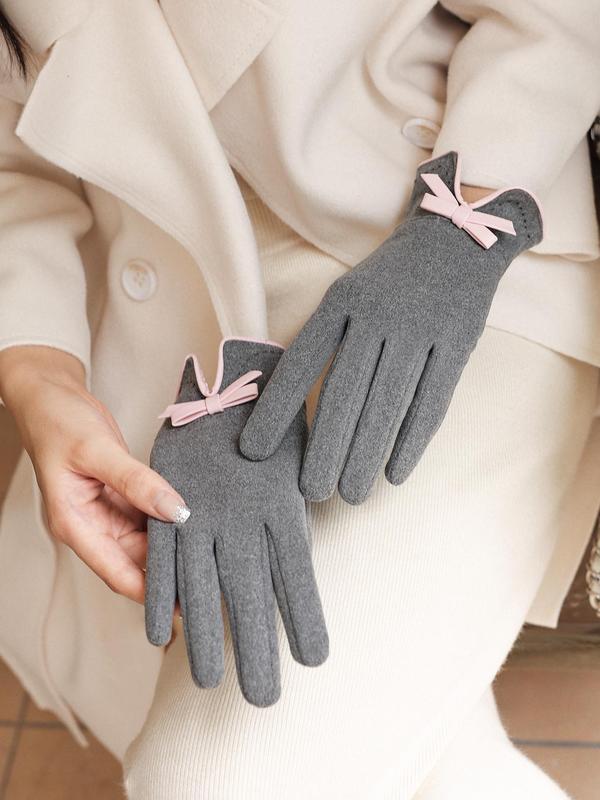 Women's Cute Bow Decor Thermal Gloves, Casual Warm Touch Screen Gloves for Fall & Winter, Fashion Accessories for Women & Girls