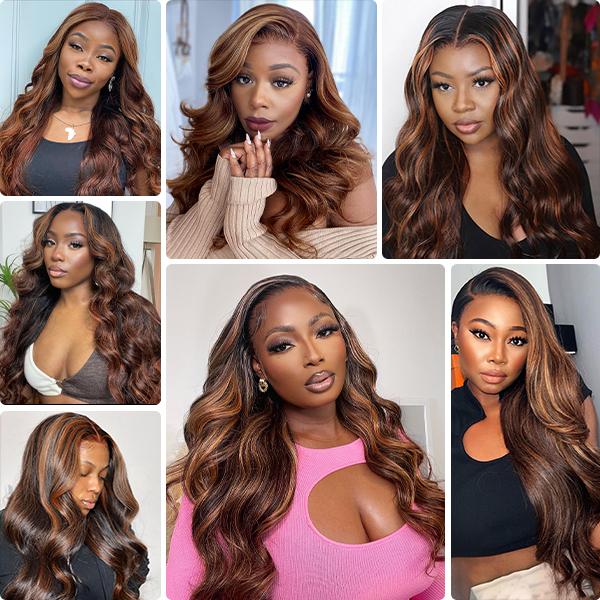 FB 30 Highlight Body Wave Bundles With 4×4 Closure Colored Human Hair Weave Hair Extensions For Women