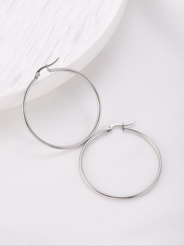  1 Pair Round Hoop Earrings, Fashion Titanium Steel Circle Earrings Accessories for Both Men & Women, Daily Clothing Decor Gift for Girl