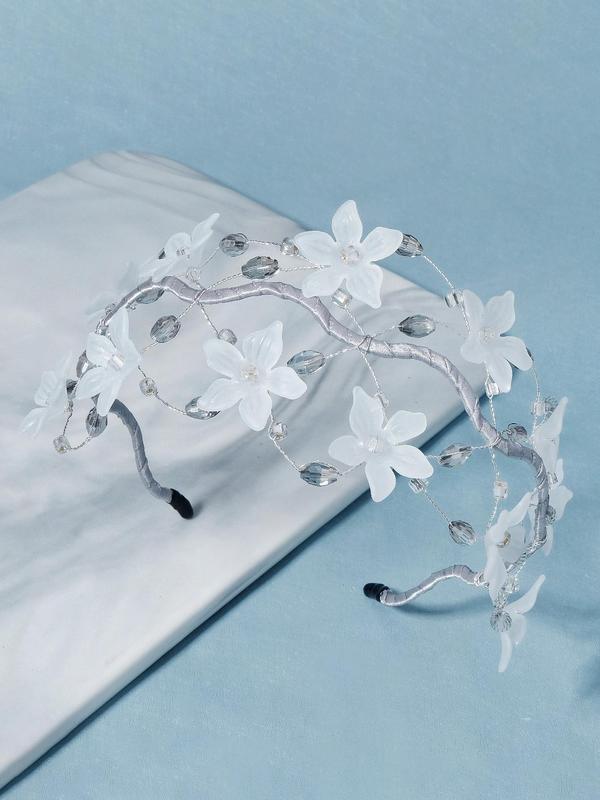 Flowers & Rhinestones Decor Headband, Minimalist Elegant Flowers Decor Headband, Simple Design Hair Accessories