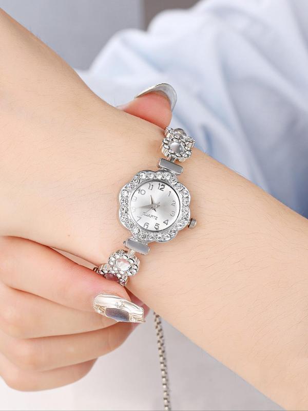 Women's Elegant Rhinestone Decorated Quartz Slider Watch, Exquisite Trendy Wristwatch, Fashionable Watch for Women As Gift with Box