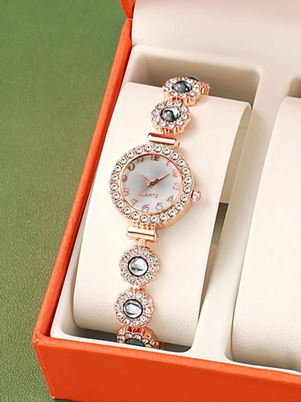 Women's Elegant Rhinestone Decorated Quartz Slider Watch, Exquisite Trendy Wristwatch, Fashionable Watch for Women As Gift with Box