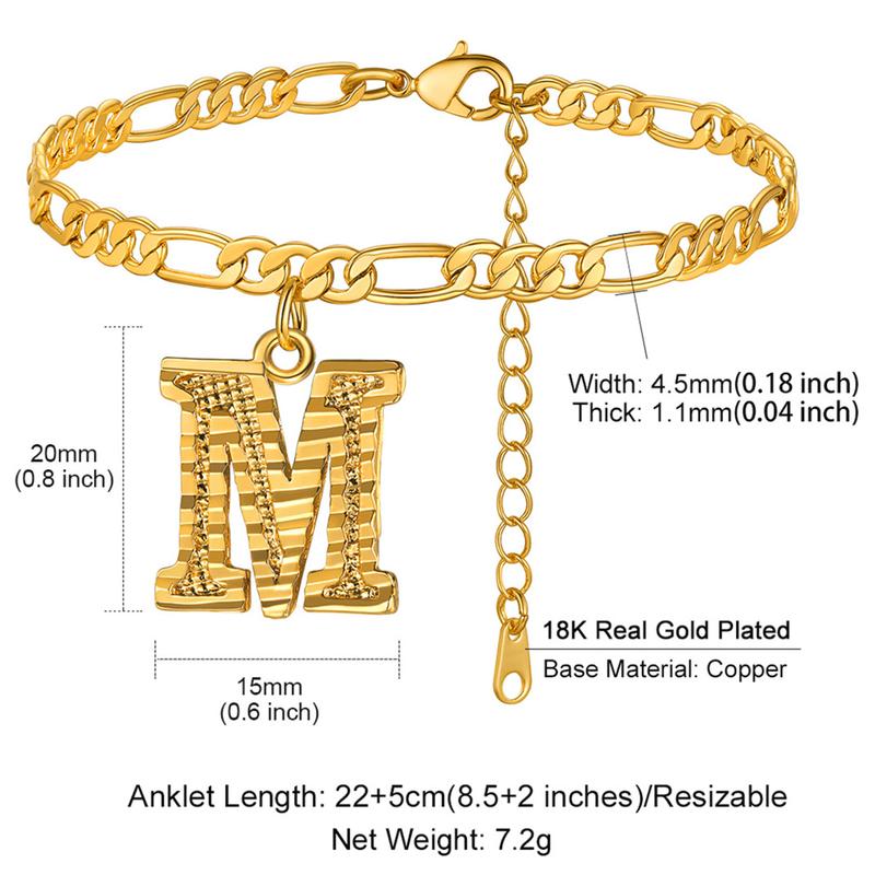 Richsteel Initials Anklets 4.5MM Figaro Chain Letter Anklet Stainless Steel Summer Jewelry Beach Jewelry 22-27cm Length for Women Men