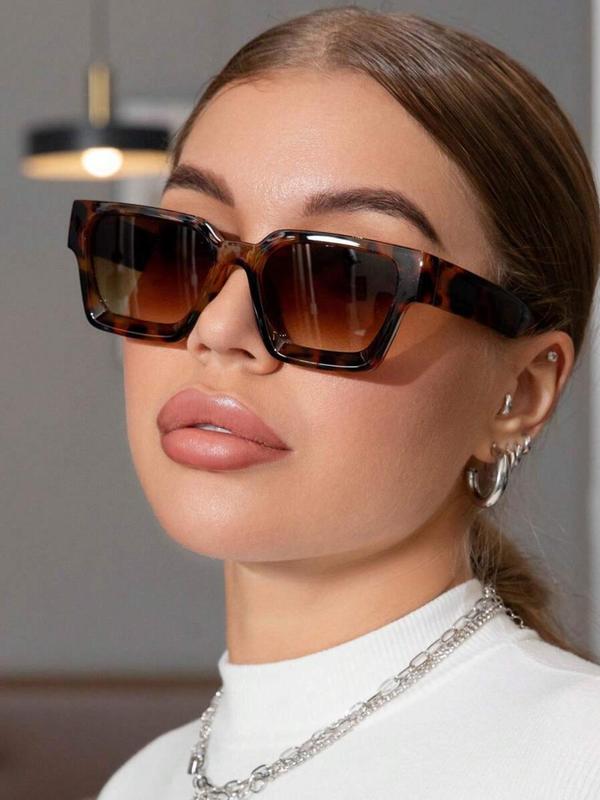 Unisex Vintage Square Frame Sunglasses, Trendy Casual Sunglasses for Everyday Use, Fashion Accessories for Outdoor Activities