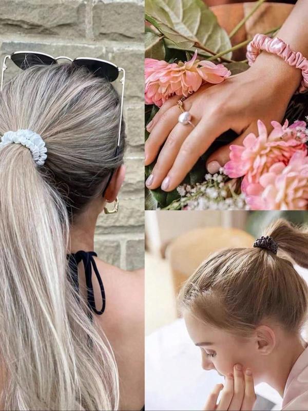 Solid Color Satin Ruched Hair Tie (6pcs), Casual Simple Hair Accessories for Women & Girls, Minimalist Headwear Suitable for Thick Hair, Fashion Hair Accessories for Party