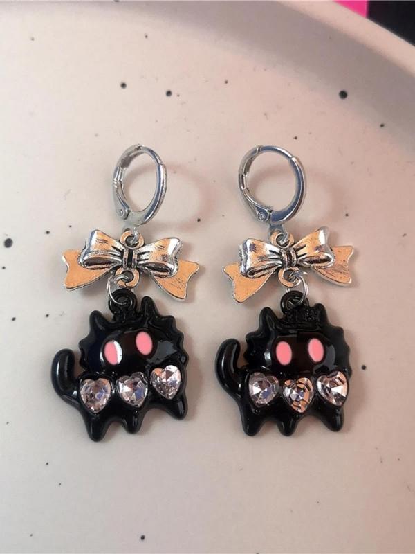 Cute Cartoon Cat & Heart & Bow & Wing Design Dangle Earrings, Fashion Jewelry for Party, Daily Clothing Decor, Trendy All-match & Exquisite Jewelry for Gift