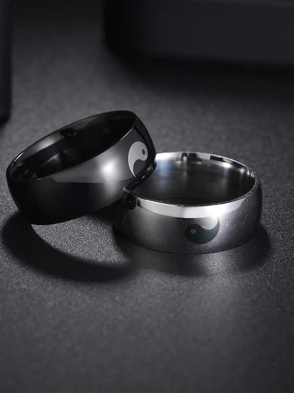 2pcs set Simple Yinyang Design Stainless Steel Ring, Casual Matching Couple Ring, Fashion Jewelry Accessories for Men & Women