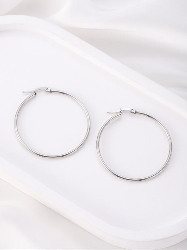  1 Pair Round Hoop Earrings, Fashion Titanium Steel Circle Earrings Accessories for Both Men & Women, Daily Clothing Decor Gift for Girl