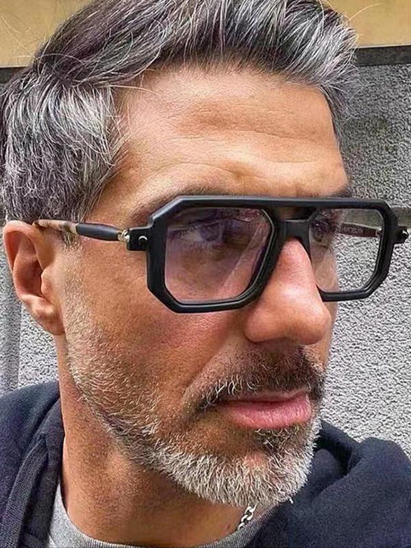 Men's Square Double Beam Frame Eyeglasses, Trendy Casual Flat Top Frame Eyeglasses for Everyday Use, Fashion Accessories for Outdoor Activities