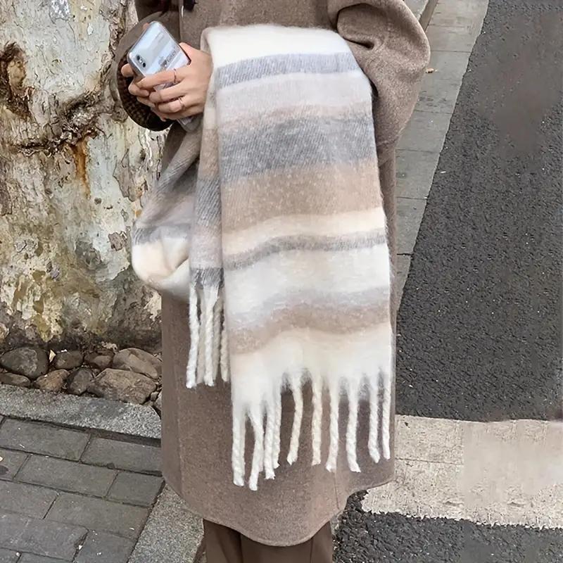 Women's Solid Color Scarf with Tassel Decor, Casual Soft Warm Shawl for Fall & Winter, Fashion Accessories for Women & Girls