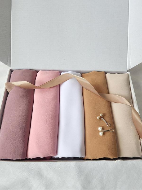 Women's Solid Color Chiffon Scarf Set, Casual Soft Breathable Shawl with Clips for Daily Wear, Fashion Accessories for Women & Girls