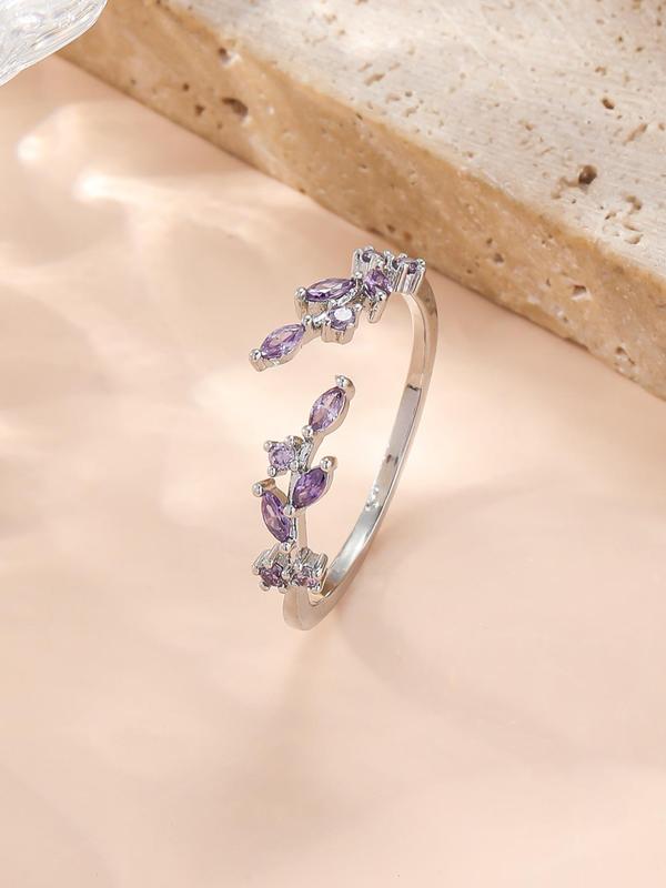 Women's Elegant Rhinestone Decorated Branch Design Ring, Exquisite Trendy Leaf Design Cuff Ring, Fashionable Jewelry for Women As Gift