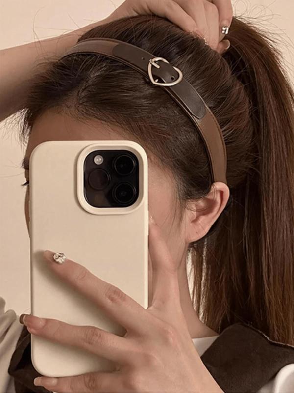 Heart Buckle Decor Belted Design Hair Hoop, Casual Versatile Hair Accessories for Women & Girls, Minimalist Headwear Suitable for Thick Hair