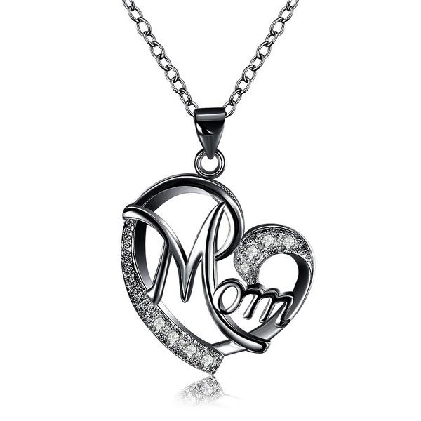 Love Heart Mom Charm Pendant Chain Necklace Great Gift Mother's Day, Mum