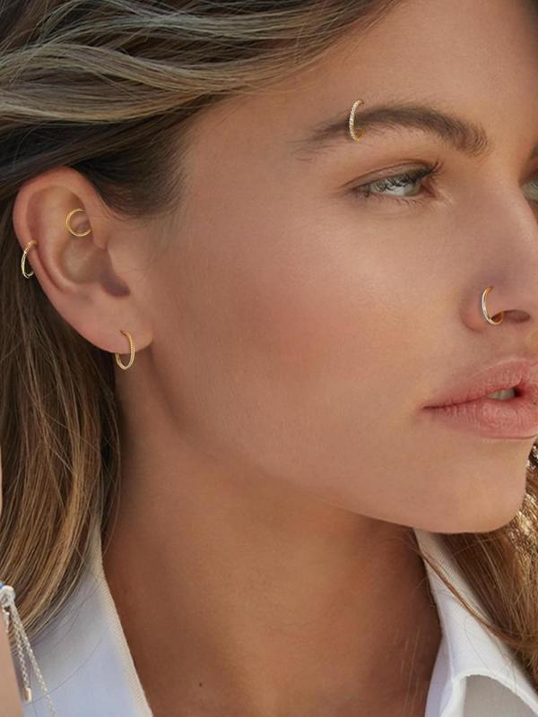 Rhinestone Decor Nose Ring, Stainless Steel Nose Hoop for Women & Men, Minimalist and Fashionable Piercing Jewelry, Can Be Used on Lips, Brow Bones, Earrings, Piercing Jewelry Set for Parties and Everyday