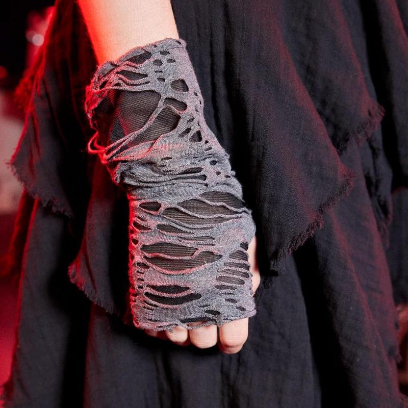 Women's  Fingerless Gloves Arm Warmers Black Broken Slit Ripped Gloves for Halloween Costume Party 1 Pair