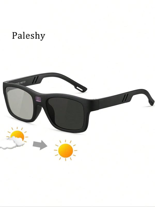 Unisex Simple Style Square Frame Sunglasses, Casual Color-changing Sunglasses with Intelligent Chip, Fashion Accessories for Outdoor Activities